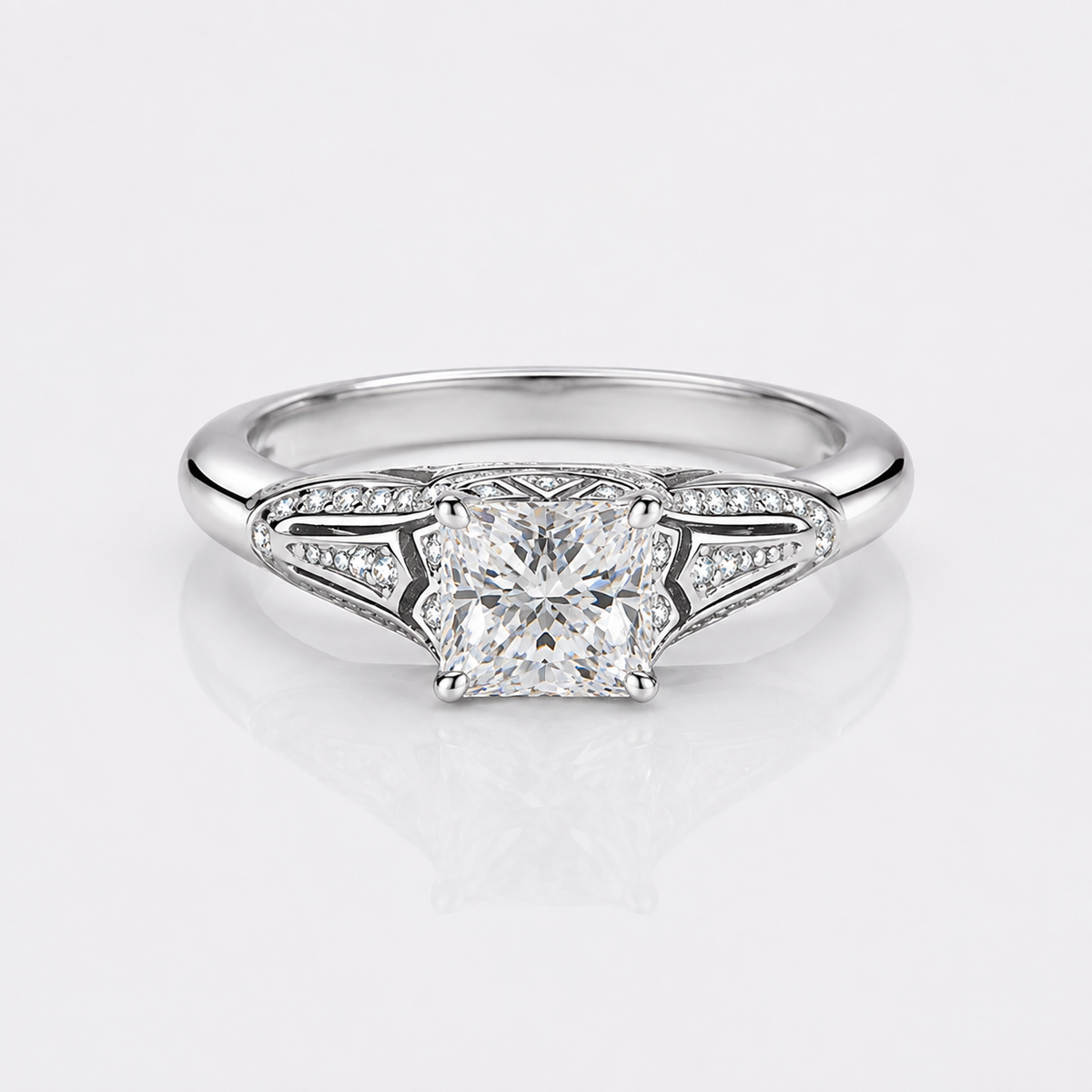 Vintage Princess Cut Moissanite Filigree Engagement Ring