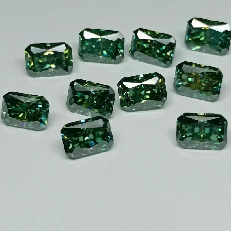 Forest Green Radiant Cut Moissanites