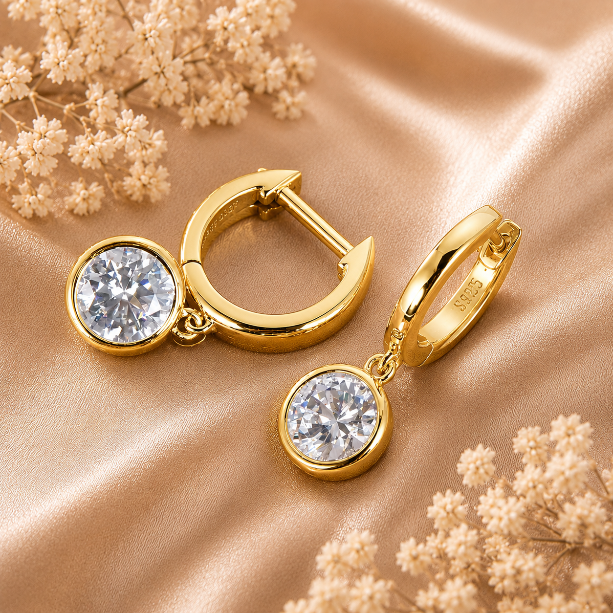 Bezel Drop Moissanite Hoop Earrings