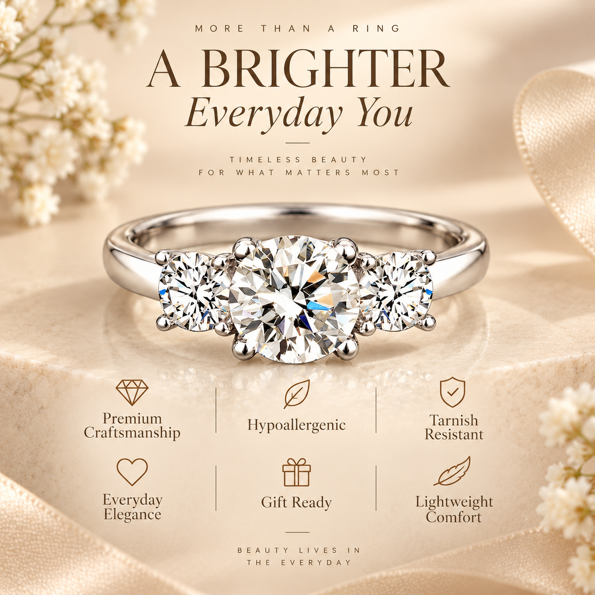 2ct Round Brilliant Moissanite Trilogy Engagement Ring