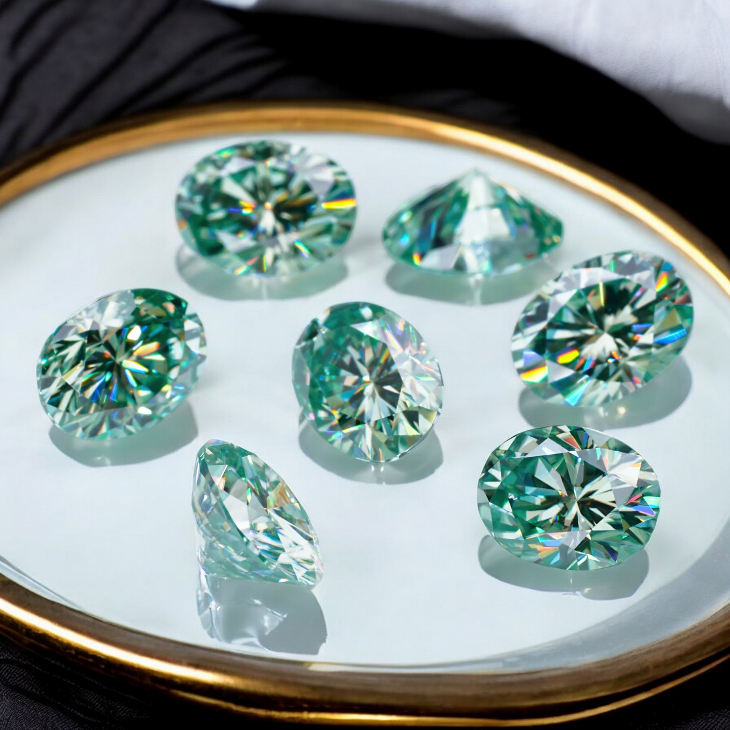 Blueish Green Oval Cut Moissanites