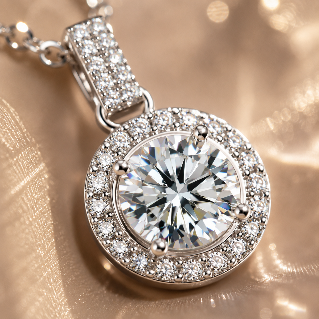 Round Halo Moissanite Pendant Necklace