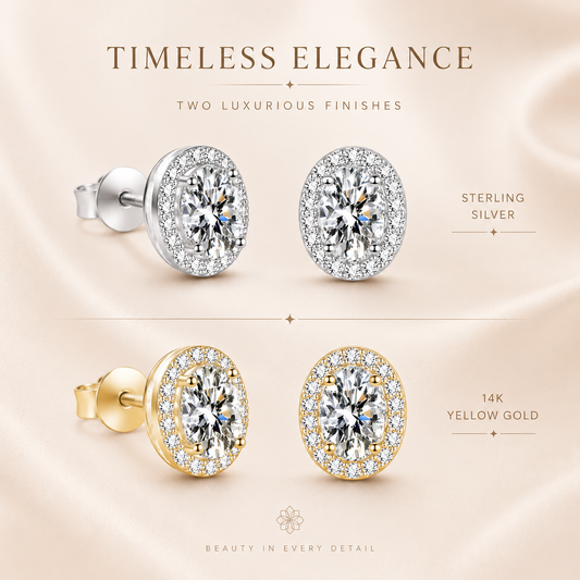 Oval Halo Moissanite Stud Earrings