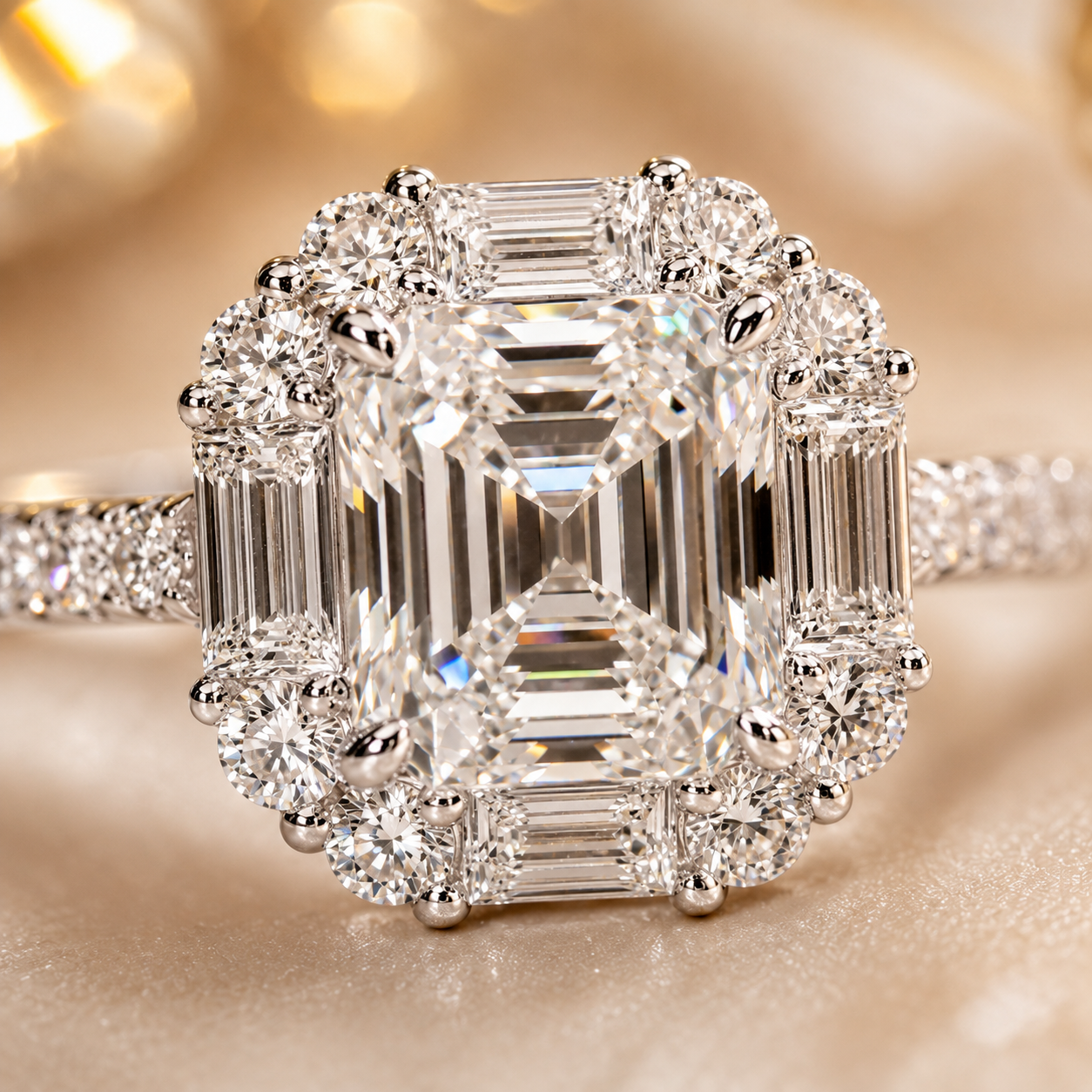 Vintage Asscher Halo Moissanite Engagement Ring