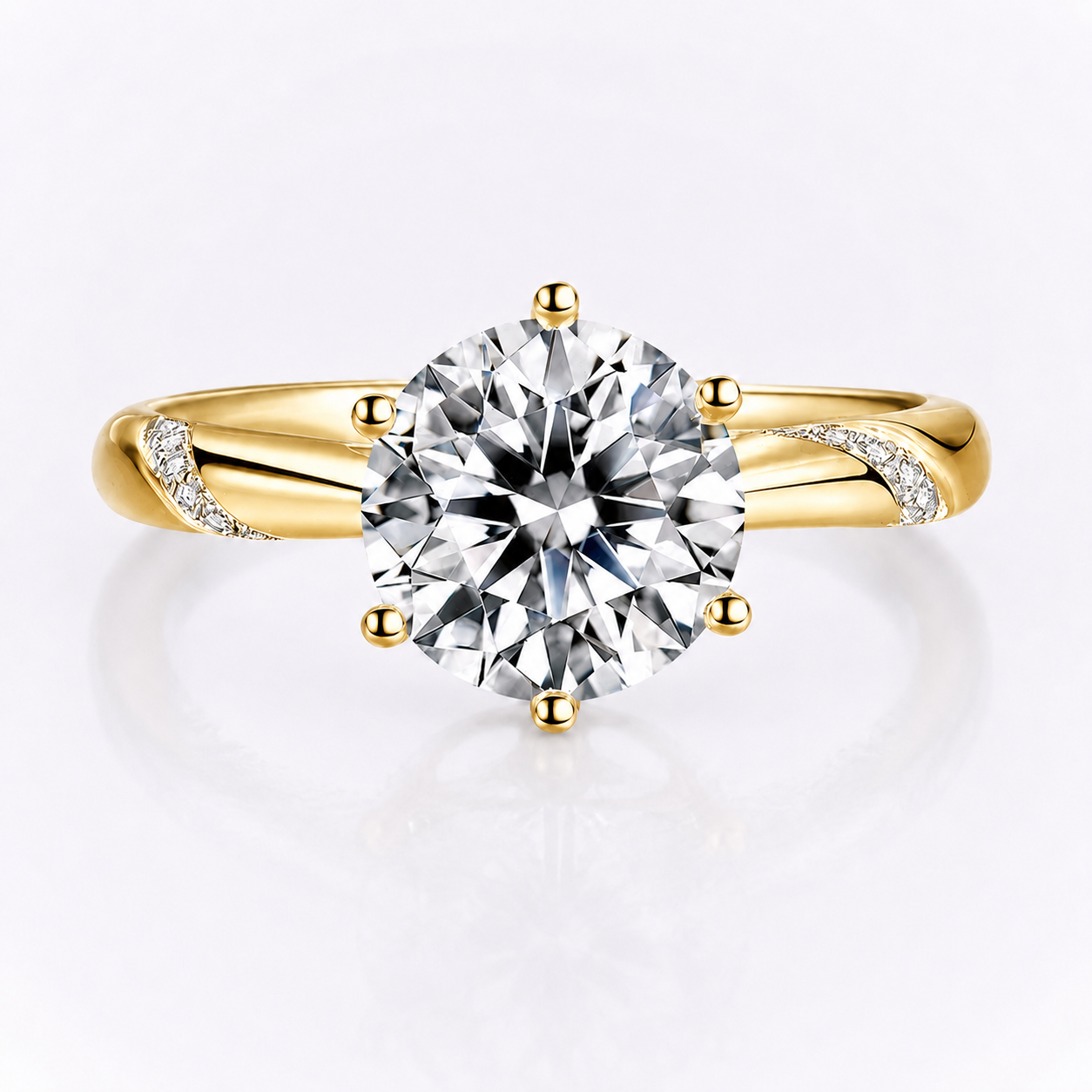 Round Brilliant Moissanite Sweeping Accent Solitaire Engagement Ring