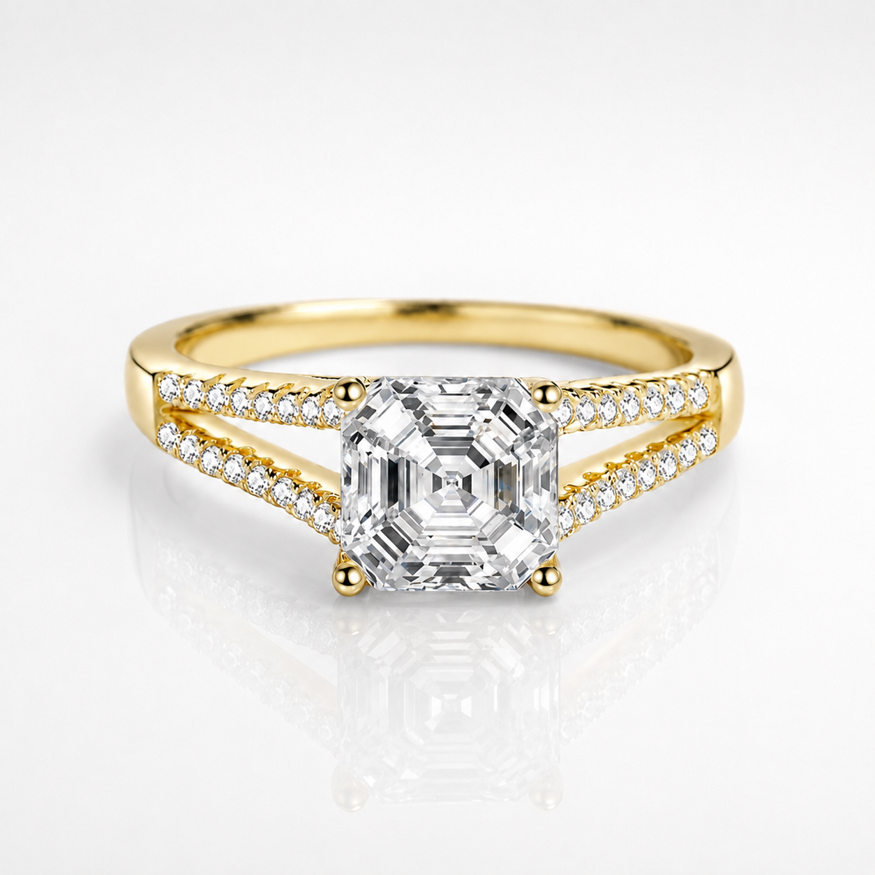 Asscher Cut Moissanite Split-Band Engagement Ring