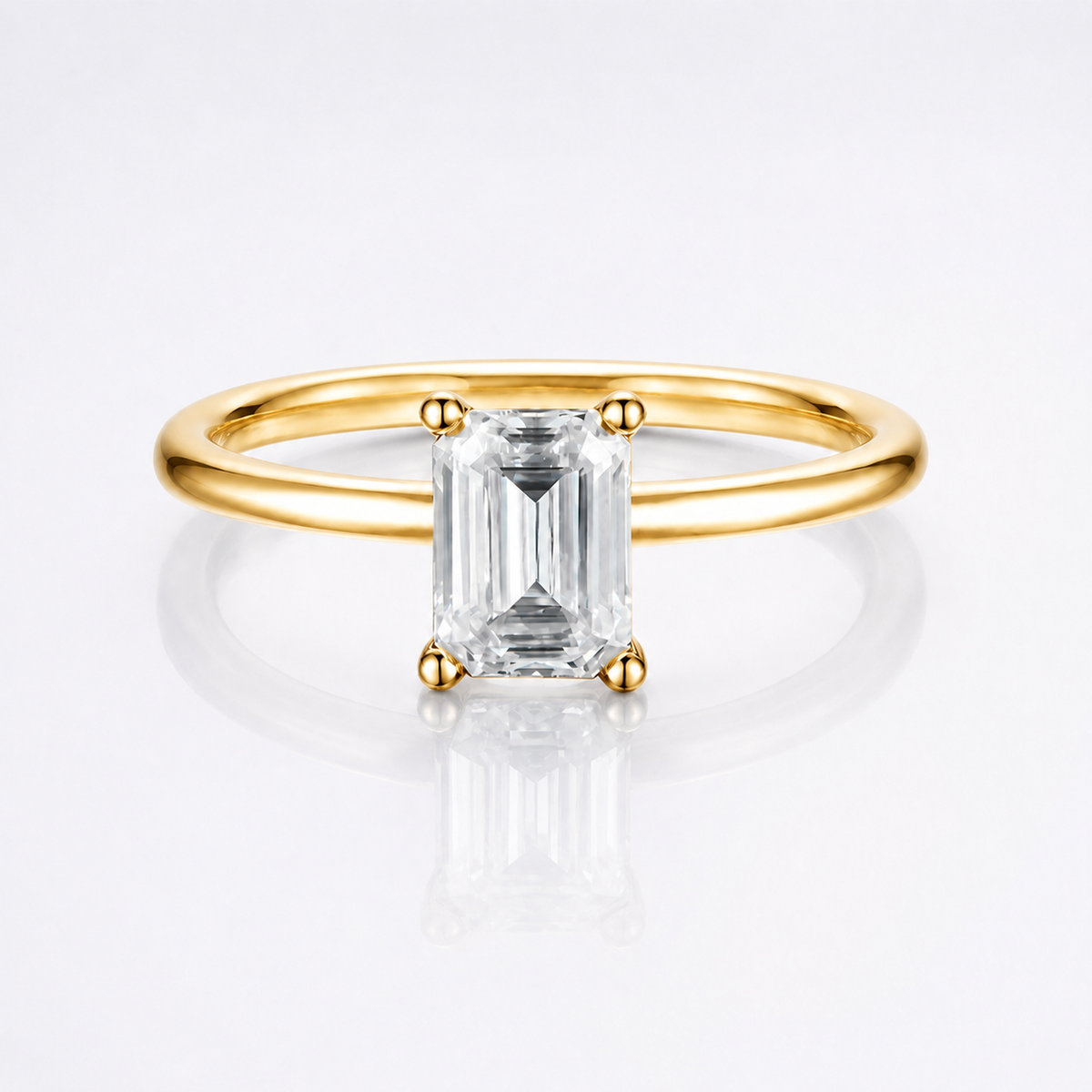 Emerald Cut Moissanite Solitaire Engagement Ring