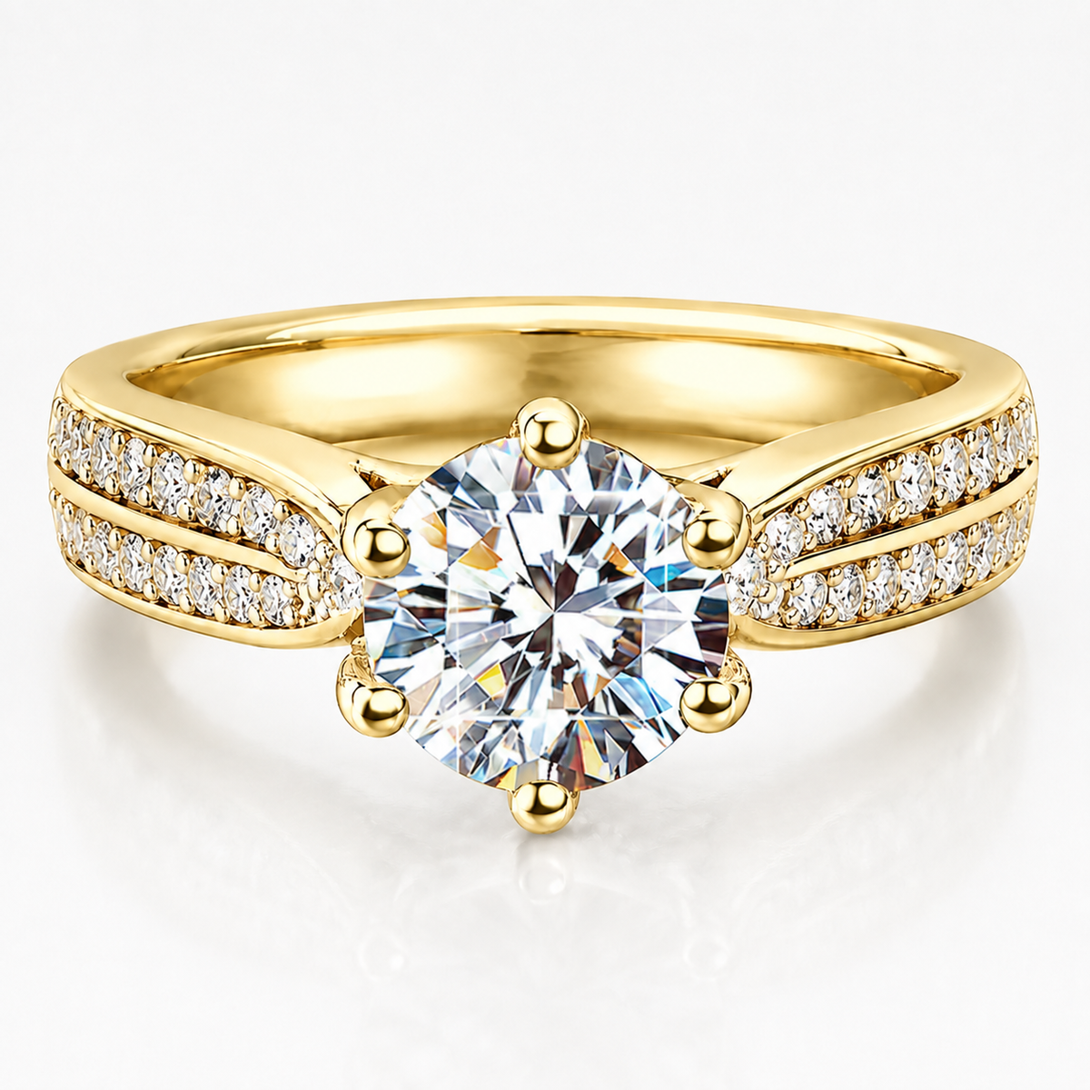 Round Brilliant Moissanite Double-Row Pavé Engagement Ring