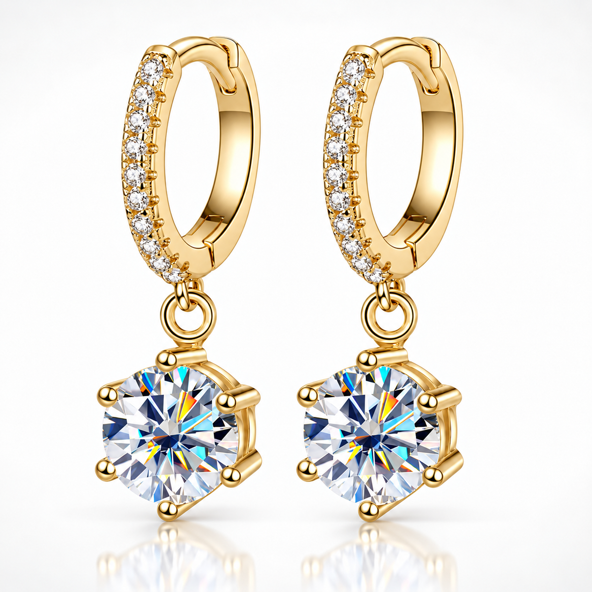 Round Moissanite Hoop Drop Earrings