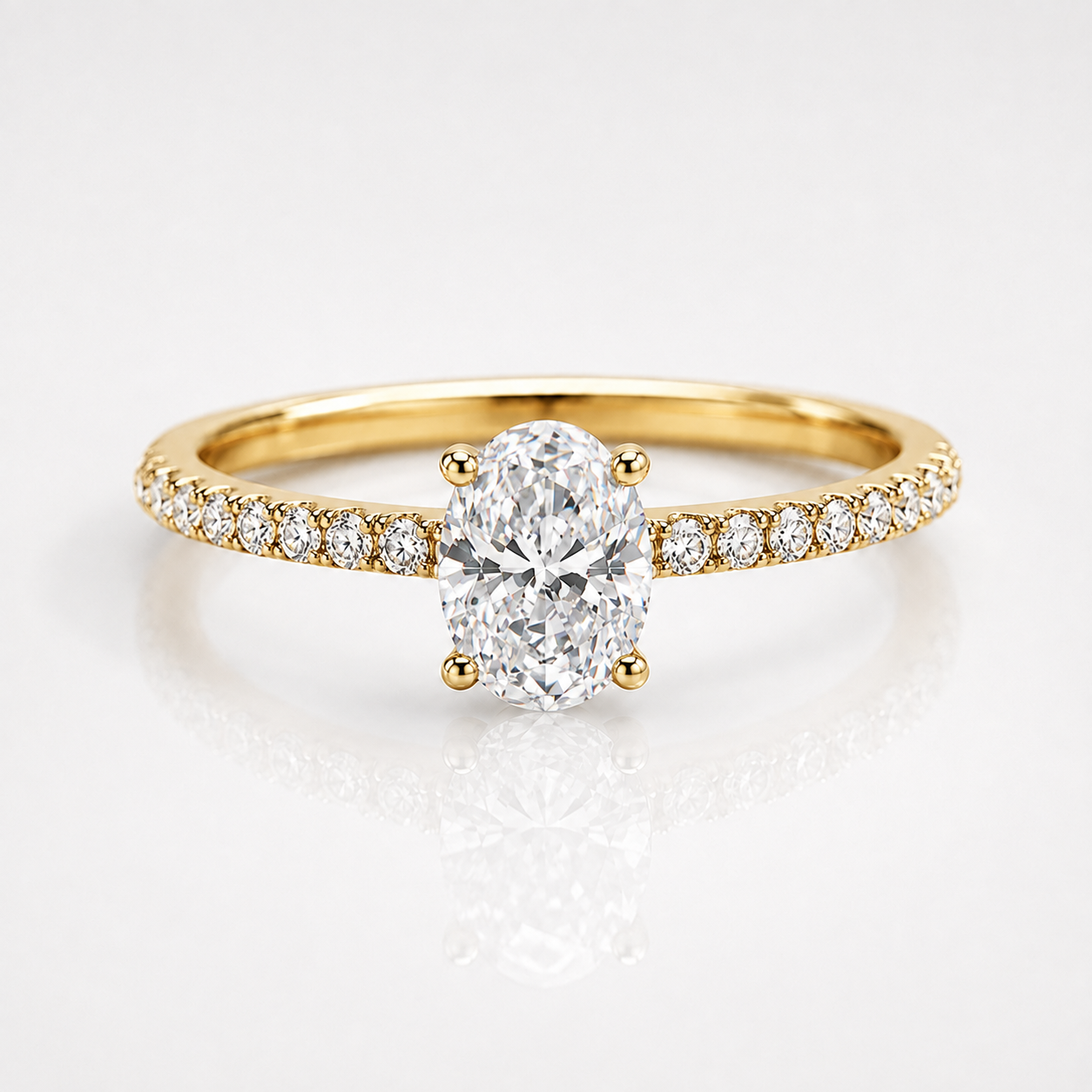 Oval Cut Moissanite Pavé Solitaire Engagement Ring