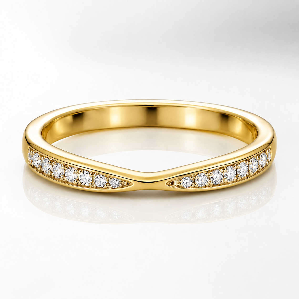 Round Brilliant Moissanite Curved Half Eternity Wedding Band