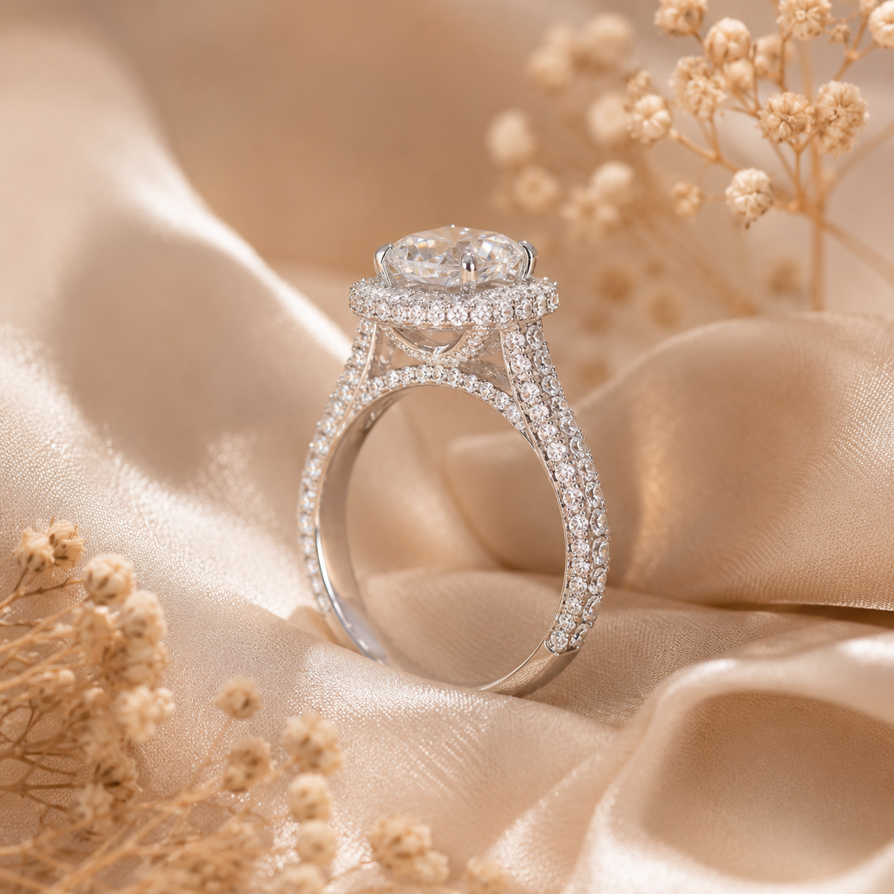 5ct Cushion Cut Moissanite Halo Engagement Ring