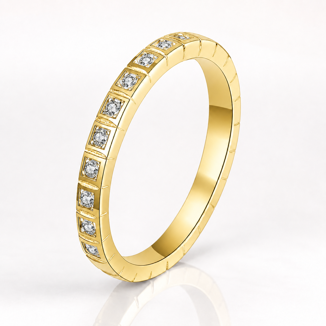 Round Brilliant Cut Moissanite Square Channel Half-Eternity Wedding Band