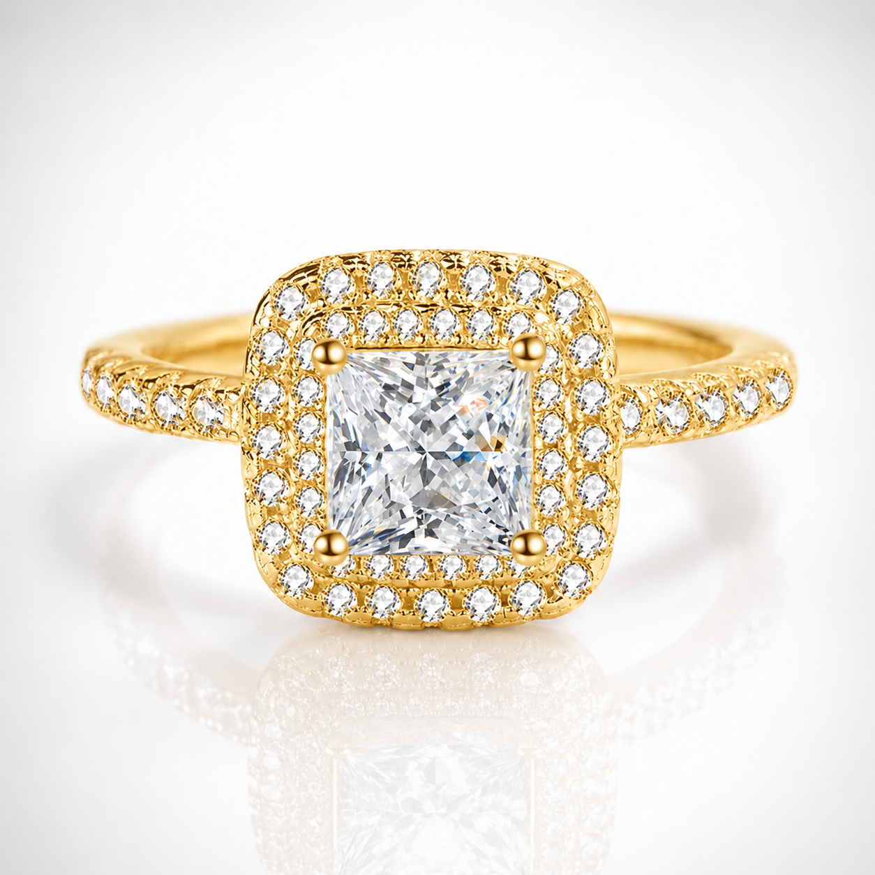 Princess Double Halo Moissanite Engagement Ring
