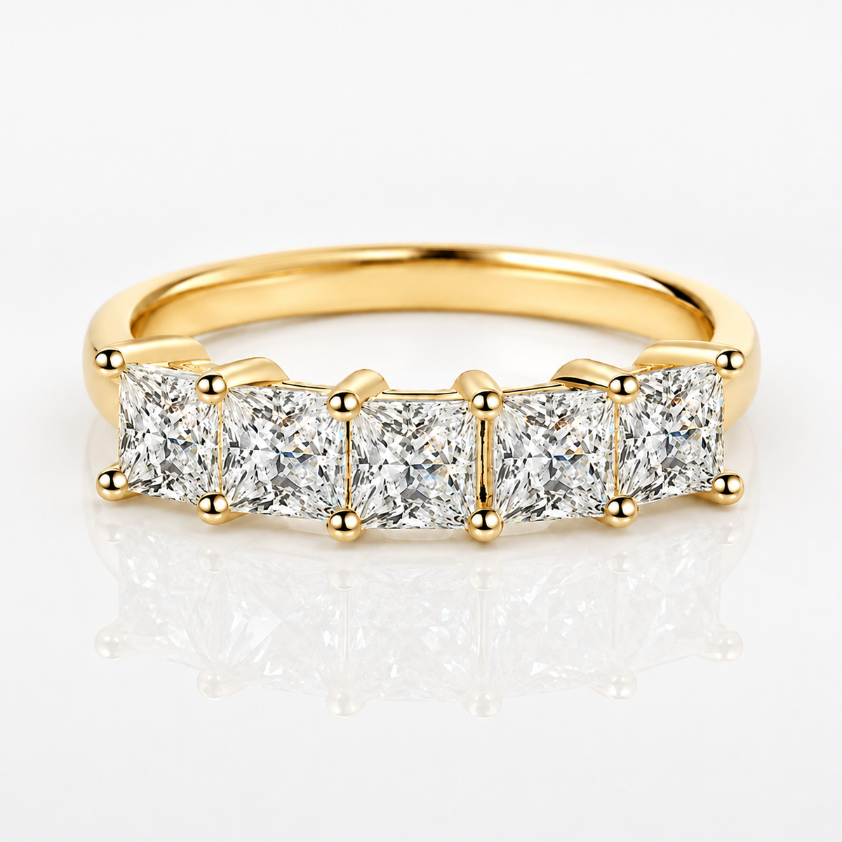 Five Stone Princess Cut Moissanite Anniversary Ring