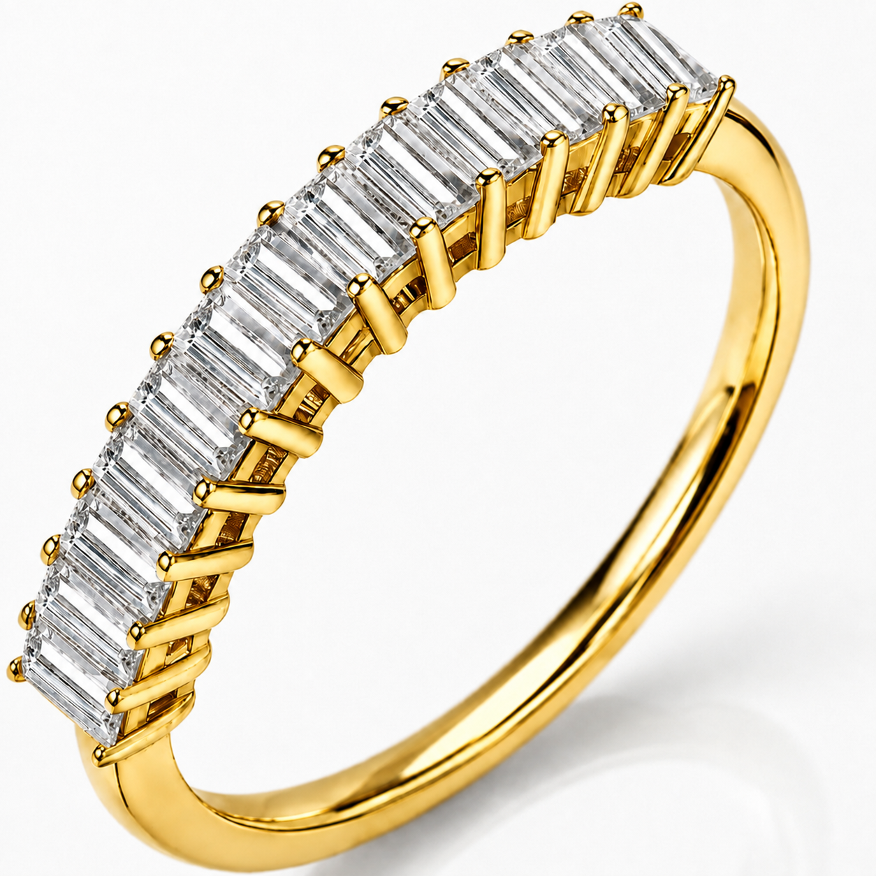 1ct Emerald Cut Moissanite Half-Eternity Wedding Band