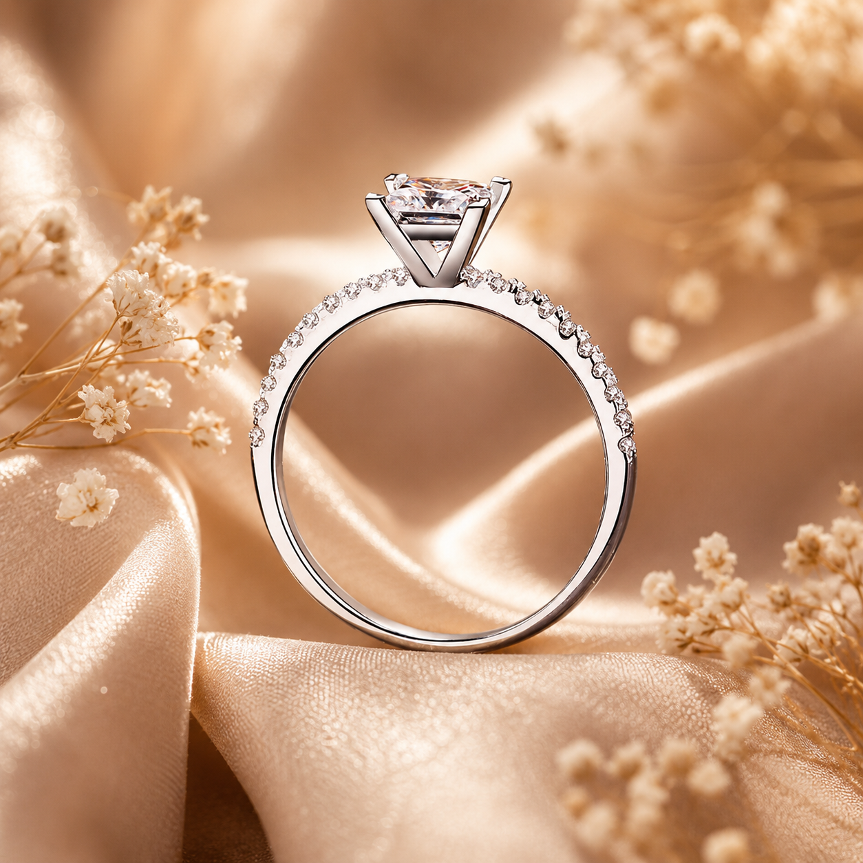Princess Cut Moissanite Pavé Engagement Ring