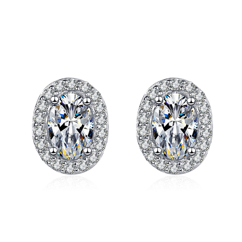 Dazzling Delights Oval Cut Moissanite Halo Stud Earrings