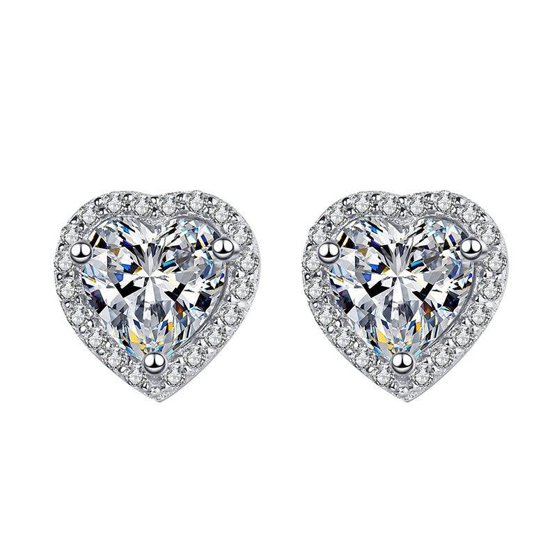 Dazzling Delights Heart Cut Moissanite Halo Stud Earrings