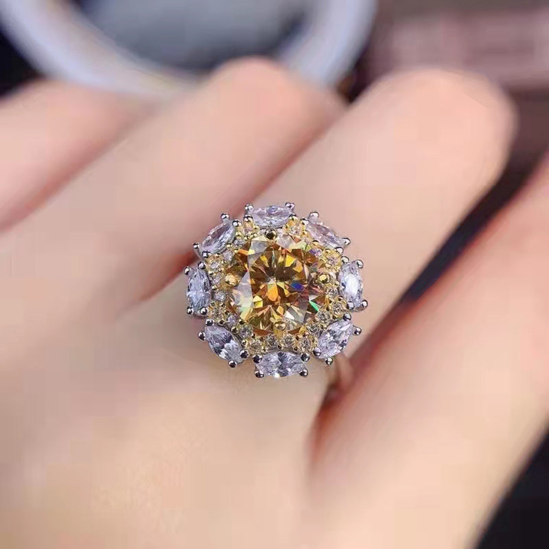 Dazzling Delights 2ct Yellow Round Brilliant Cut Moissanite Marquise Halo Ring