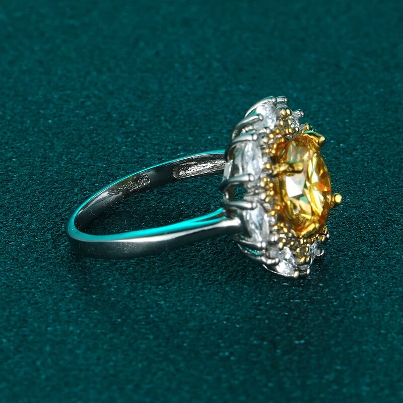 Dazzling Delights 2ct Yellow Round Brilliant Cut Moissanite Marquise Halo Ring