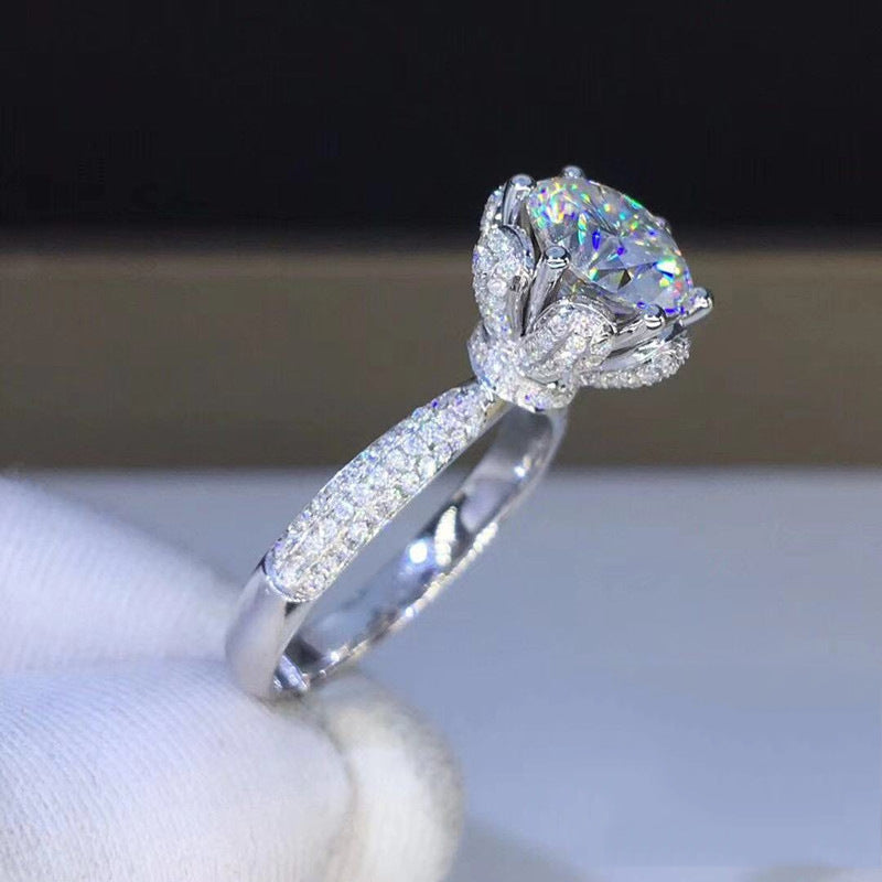 Dazzling Delights Ornate Round Brilliant Cut Moissanite Engagement Ring
