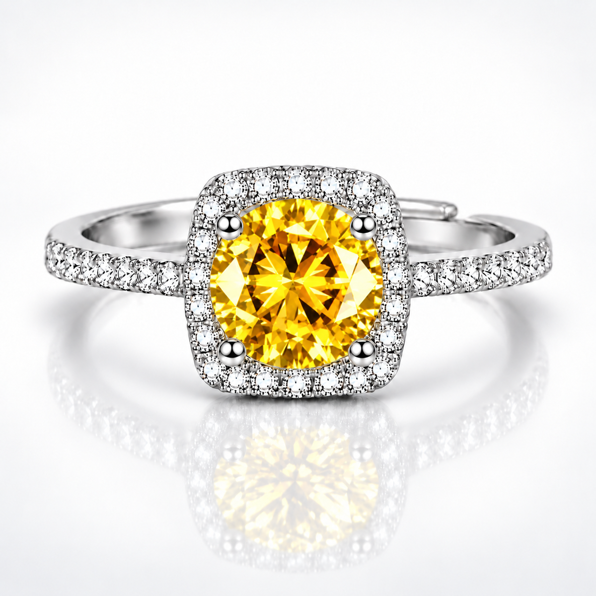 1ct Round Brilliant Moissanite Square Halo Adjustable Ring