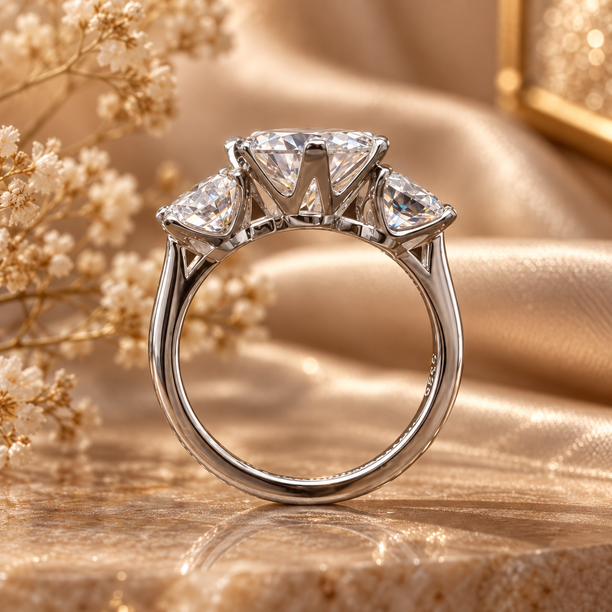 5ct Round Brilliant Moissanite Trilogy Engagement Ring