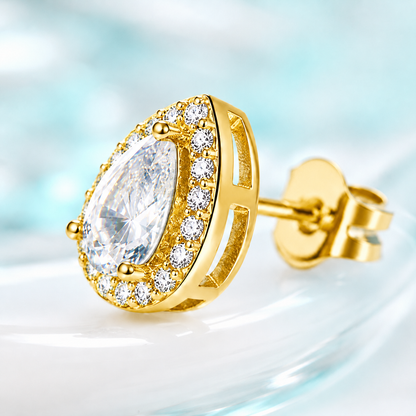 Pear Cut Moissanite Halo Stud Earrings