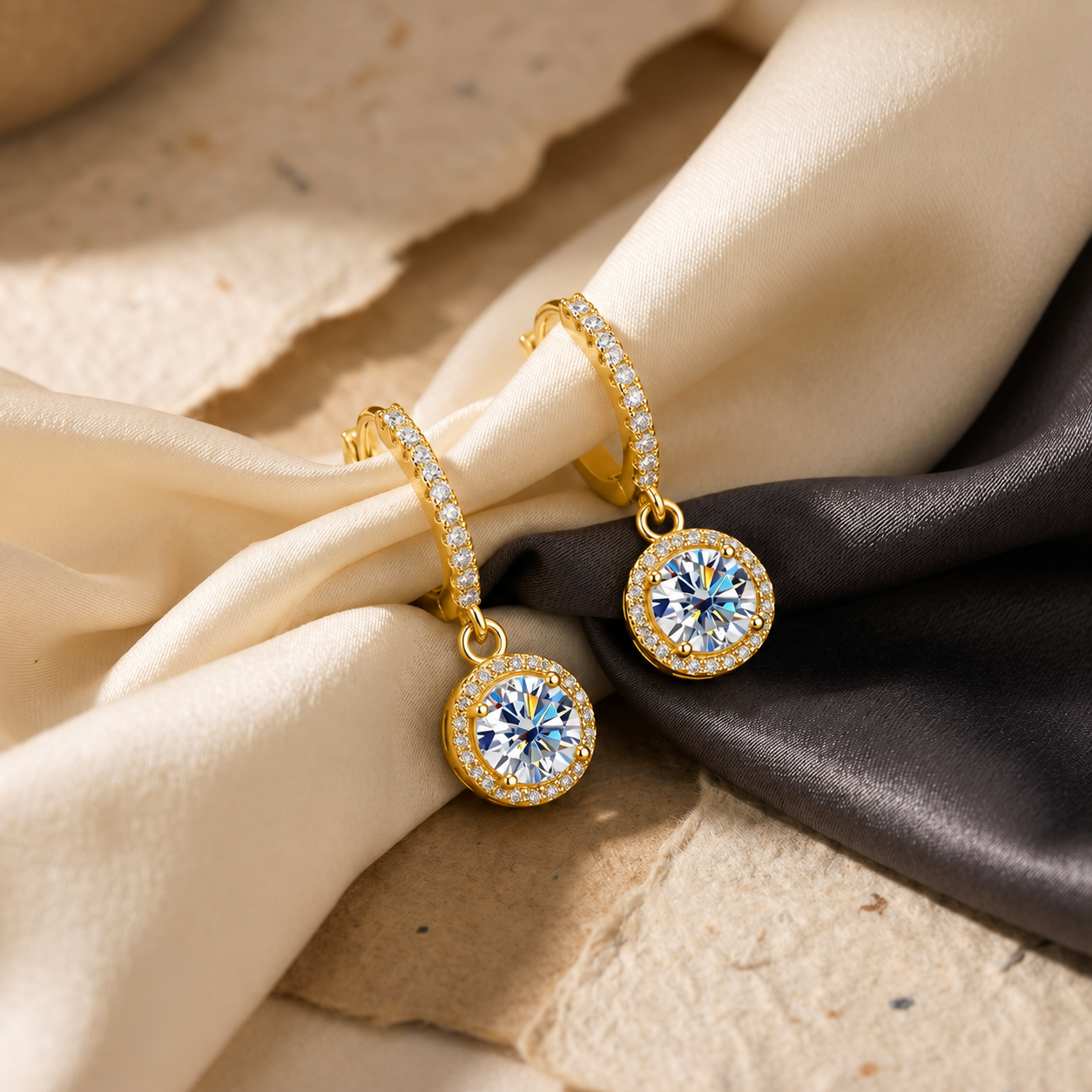 Halo Moissanite Hoop Drop Earrings
