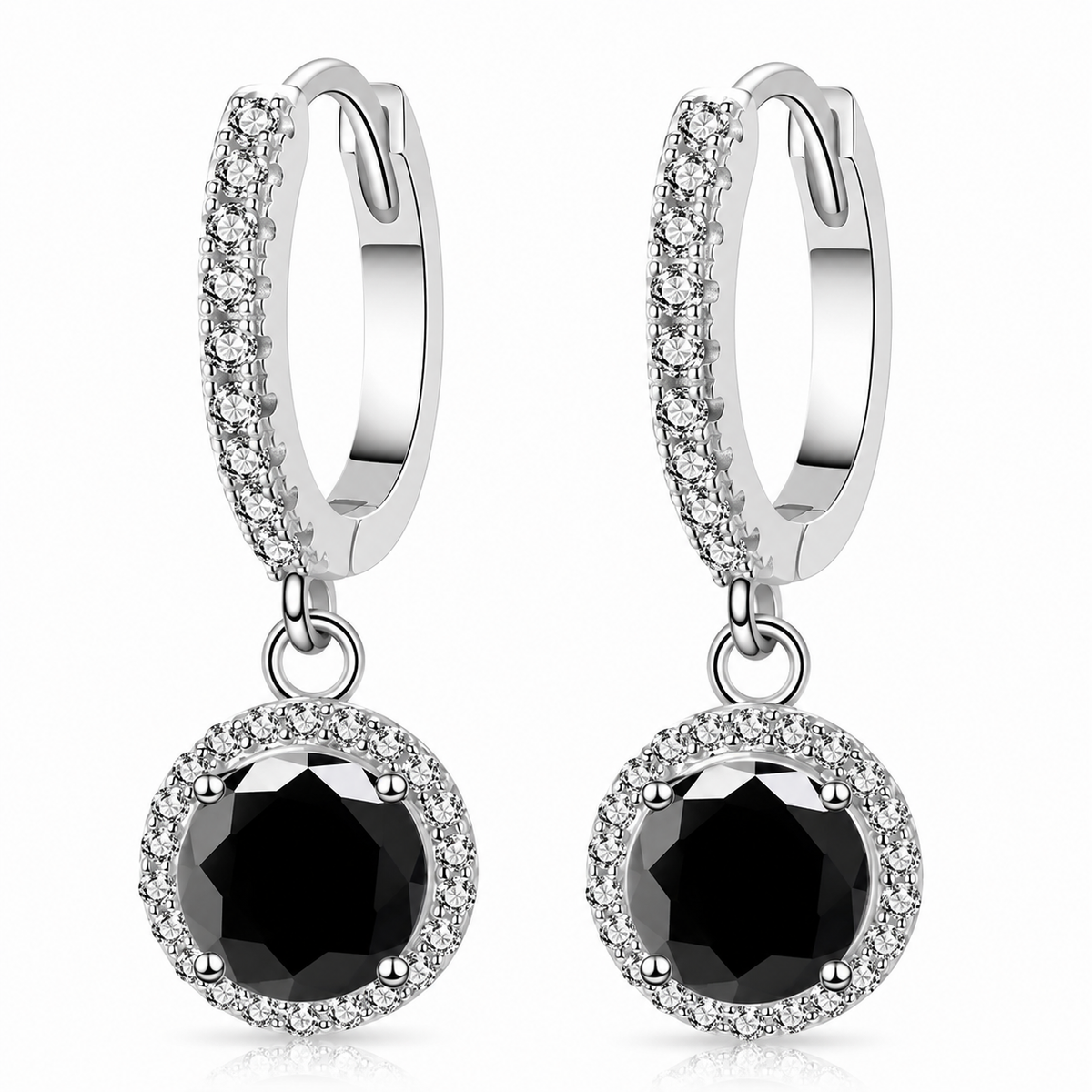 Halo Moissanite Hoop Drop Earrings