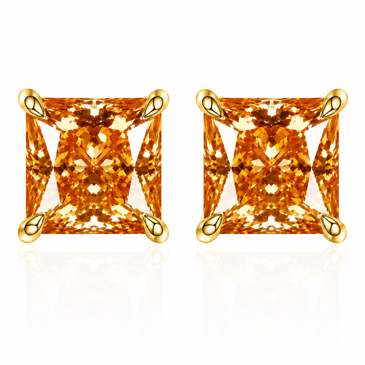 Princess Cut Coloured Moissanite Stud Earrings