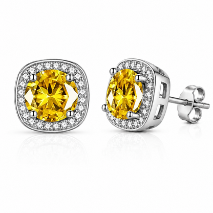 Halo Moissanite Stud Earrings – 925 Sterling Silver & Gold