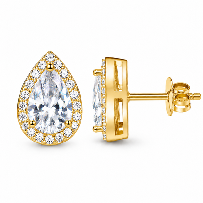 Pear Cut Moissanite Halo Stud Earrings