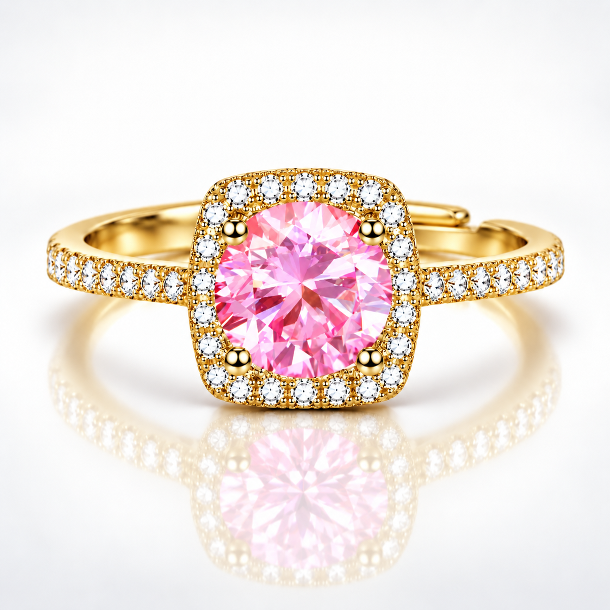 1ct Round Brilliant Moissanite Square Halo Adjustable Ring