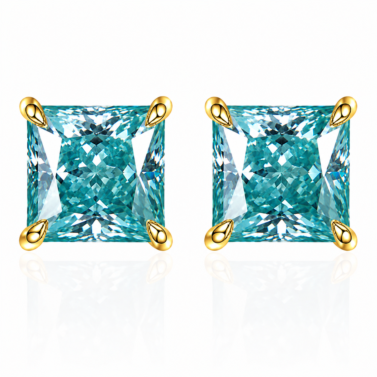 Princess Cut Coloured Moissanite Stud Earrings