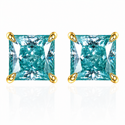 Princess Cut Coloured Moissanite Stud Earrings