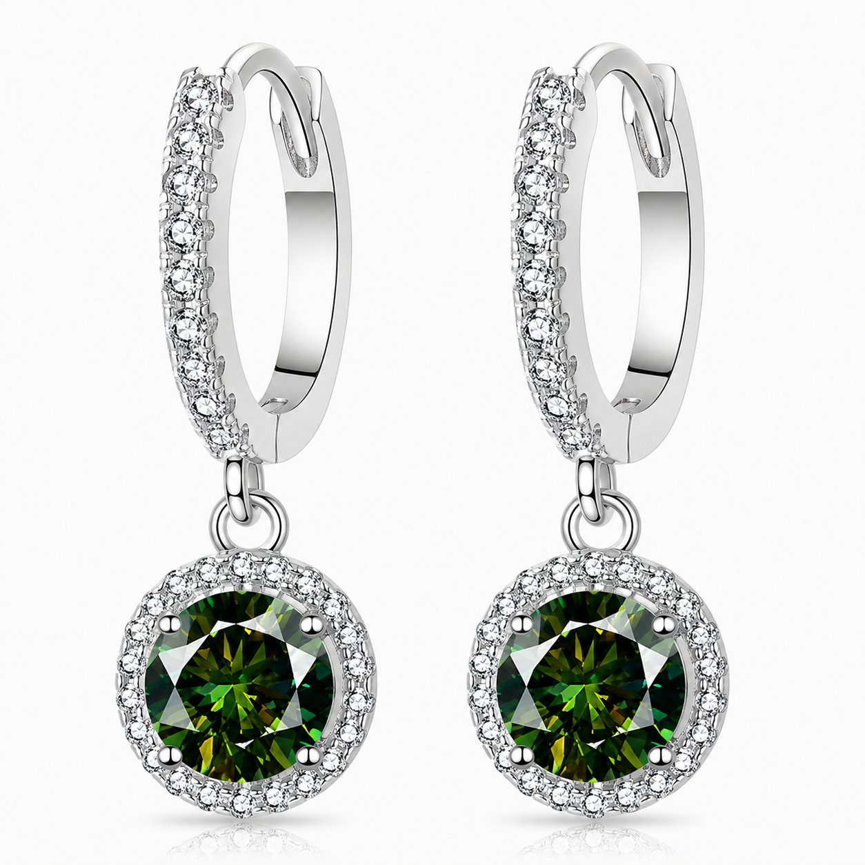 Halo Moissanite Hoop Drop Earrings