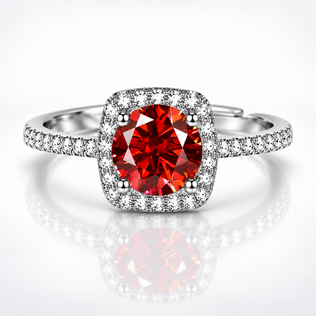 1ct Round Brilliant Moissanite Square Halo Adjustable Ring