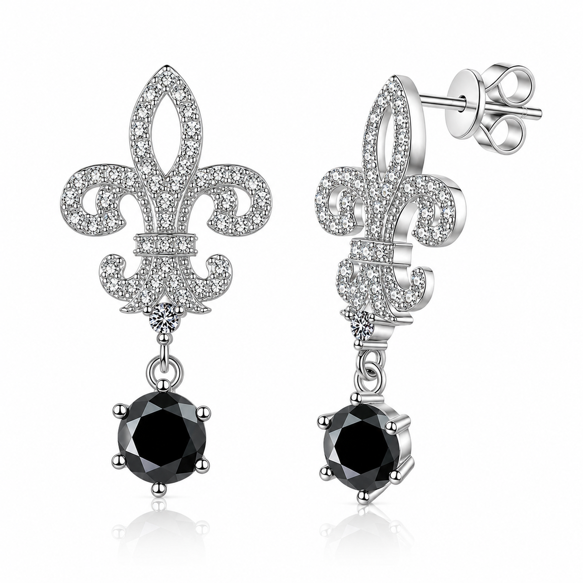 Fleur de Lis Moissanite Drop Earrings – 2.0ct Round Brilliant Dangle Earrings