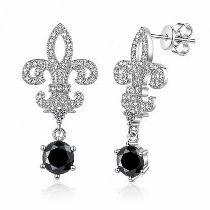 Fleur de Lis Moissanite Drop Earrings – 2.0ct Round Brilliant Dangle Earrings
