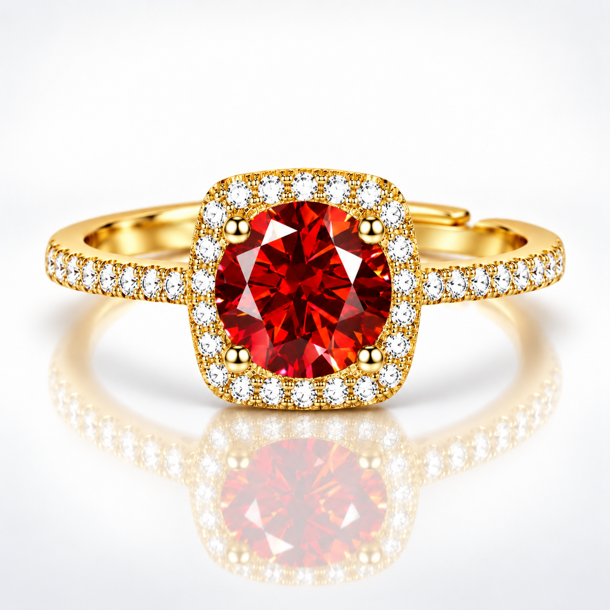 1ct Round Brilliant Moissanite Square Halo Adjustable Ring