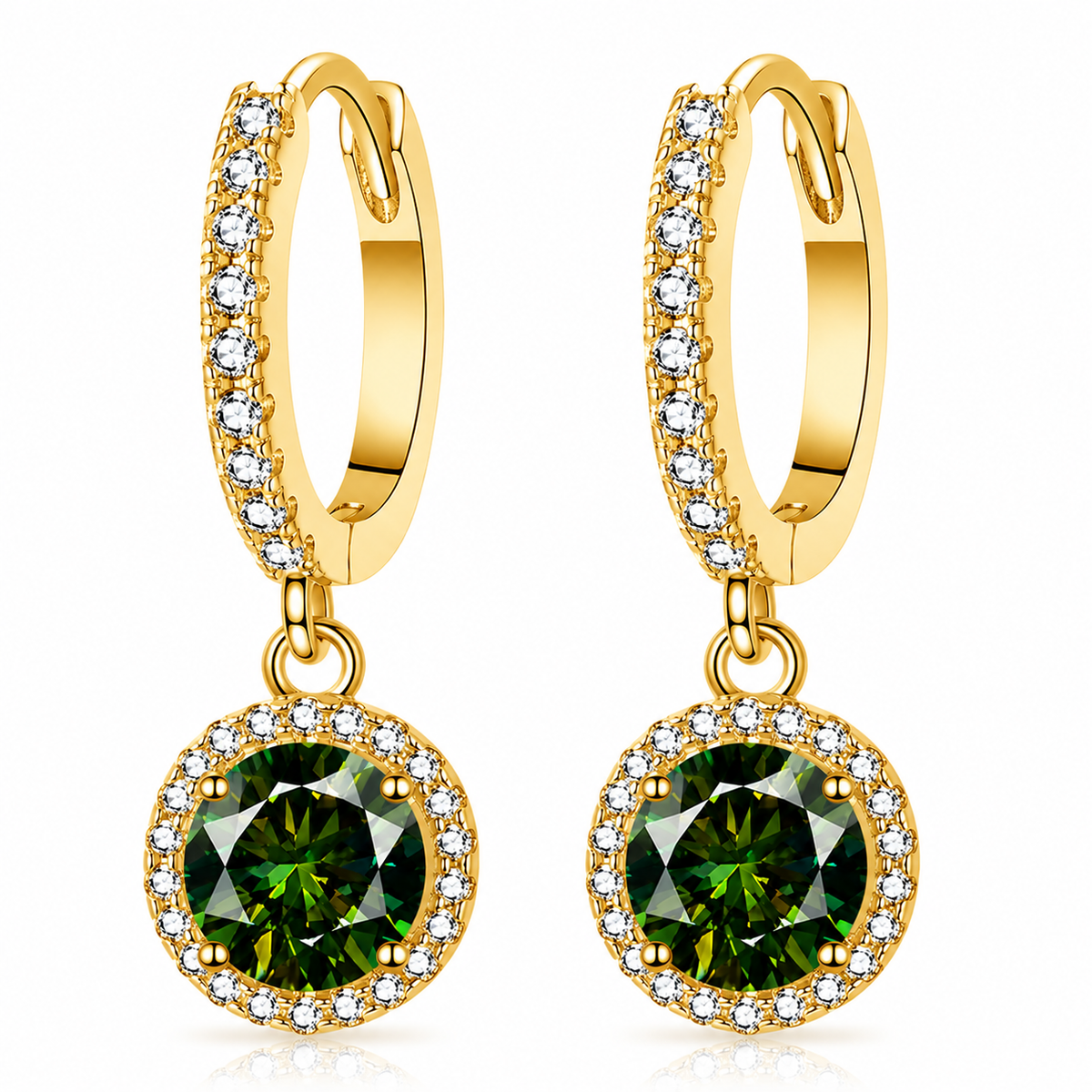Halo Moissanite Hoop Drop Earrings