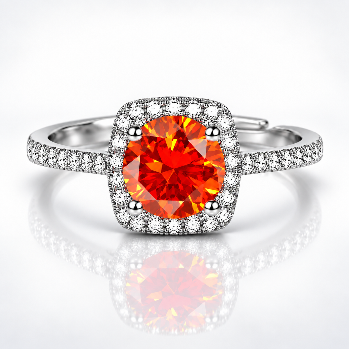 1ct Round Brilliant Moissanite Square Halo Adjustable Ring