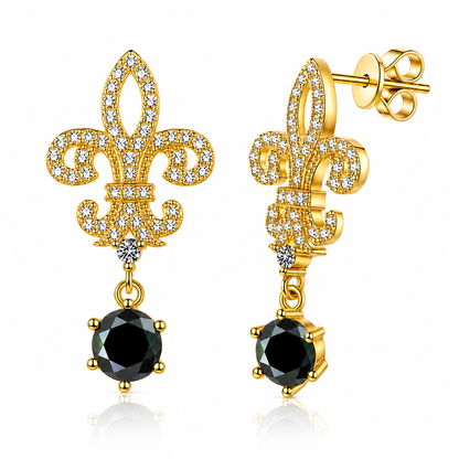 Fleur de Lis Moissanite Drop Earrings – 2.0ct Round Brilliant Dangle Earrings