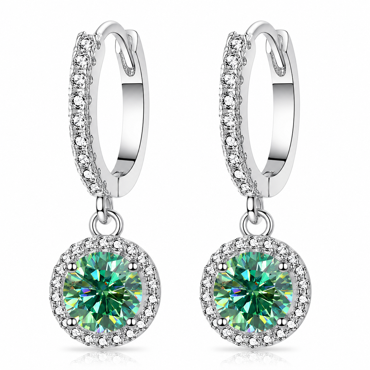 Halo Moissanite Hoop Drop Earrings