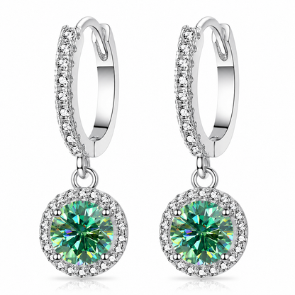 Halo Moissanite Hoop Drop Earrings
