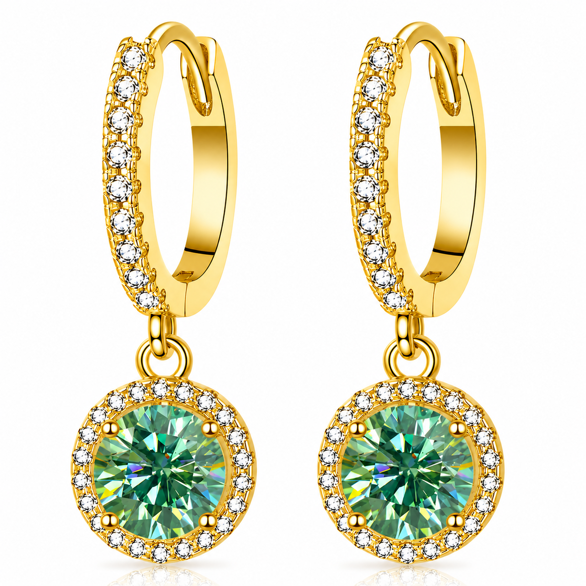 Halo Moissanite Hoop Drop Earrings