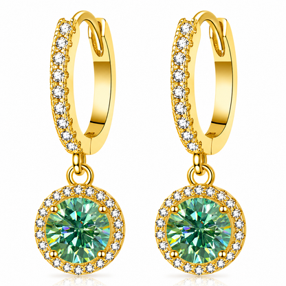 Halo Moissanite Hoop Drop Earrings