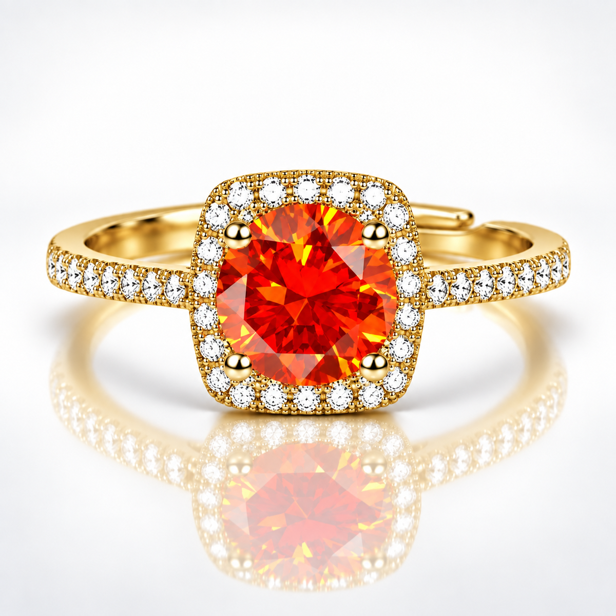 1ct Round Brilliant Moissanite Square Halo Adjustable Ring